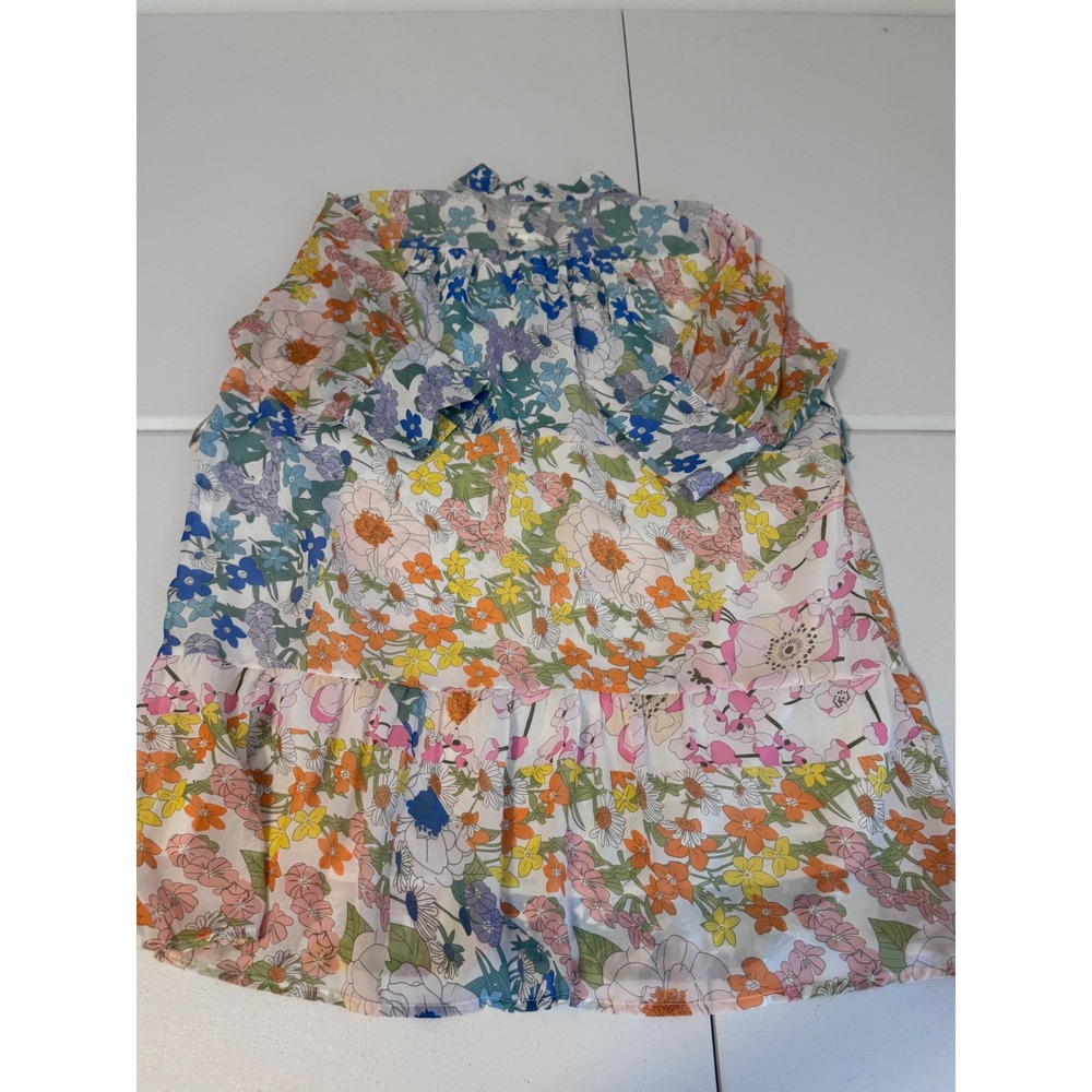 Arthur Jane Claire Floral Patchwork Mini Dress Multicolor Ruffle Hem Womens L g3 - Picture 5 of 9